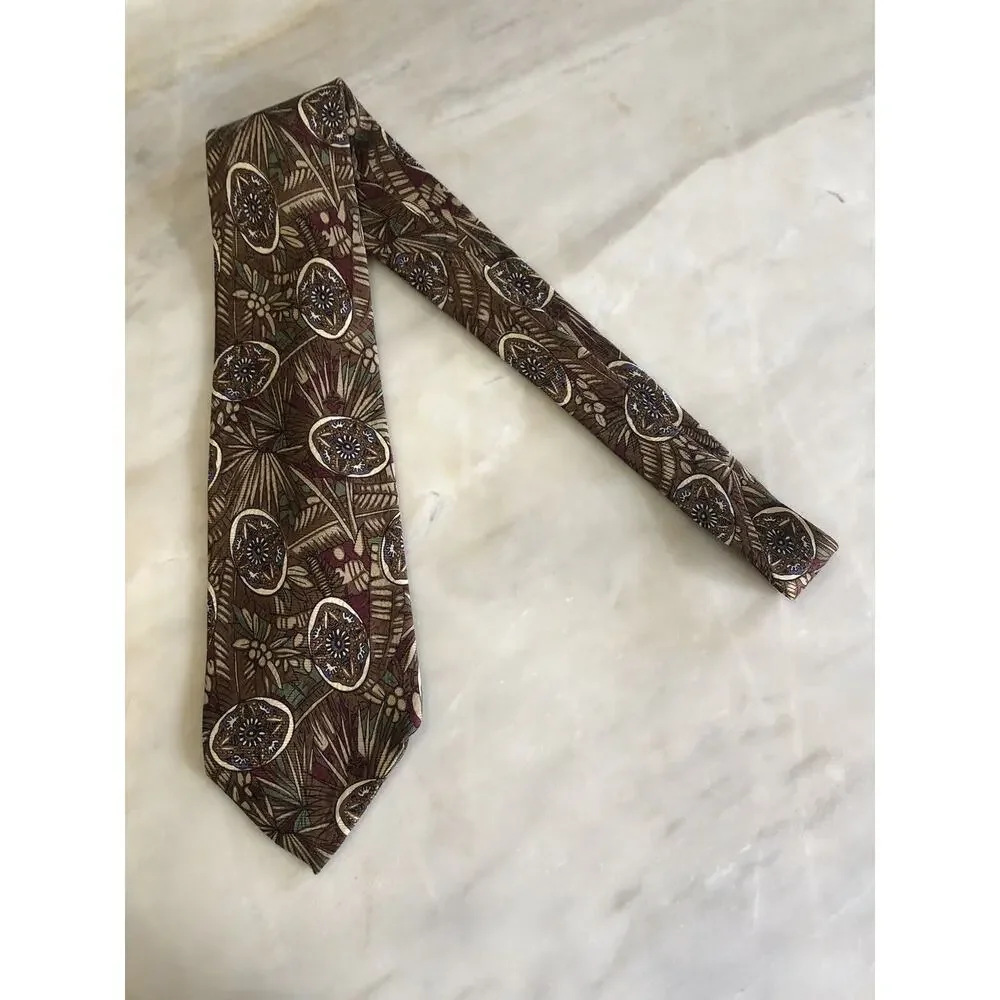 Robert Talbott Best of Class Men's Silk Tie Brown Tan Southwestern Tribal Tropic